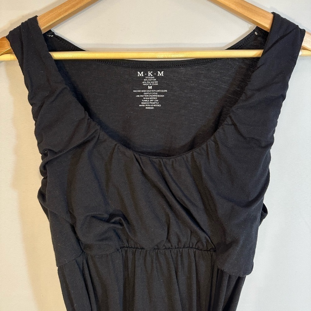 MKM Womens Blouse Size M Ruched Sleeveless Lace Up Belt Stretchy Elastic Black